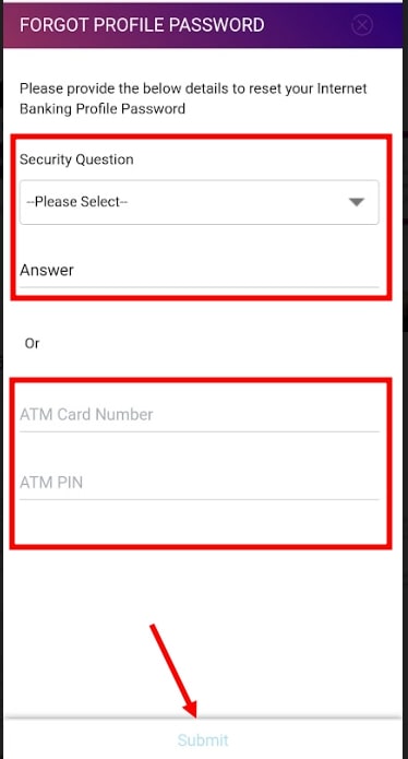 Security question and ATM card details