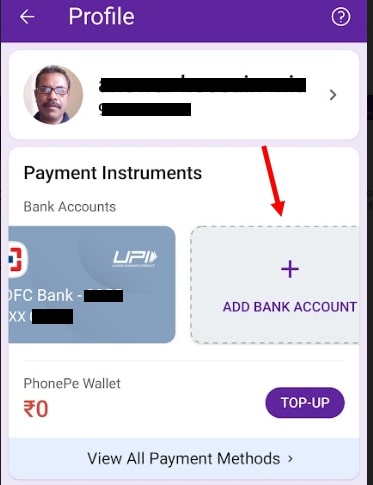 Tap add bank account